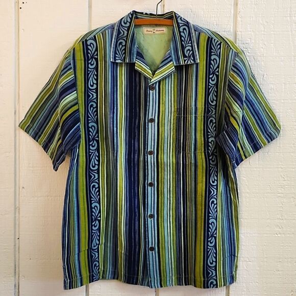 TOMMY BAHAMA Men's Striped Islandwear Collared Button-down Shirt Blue Green Med. - Picture 1 of 11